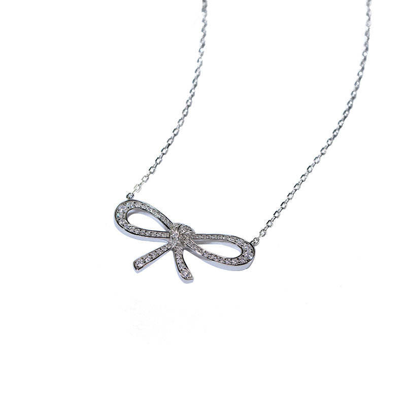 Japanese and Korean sweet temperament S925 silver bow necklace micro-gold-plated daily small fresh short girl clavicle chain-Mix MIx Style