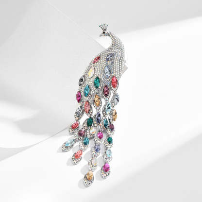 New heavy industry luxury high-end long tail colorful zirconium tassel peacock brooch exquisite high-end full inlaid copper corsage wholesale-Mix MIx Style