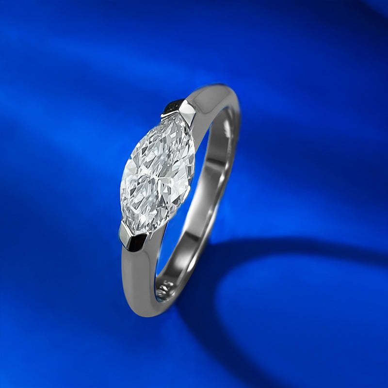 Mujing Jewelry Hot Sale New Simple Horse Eye Diamond Ring 925 Silver 5*10 Diamond Zircon Design Couple Ring-Mix MIx Style