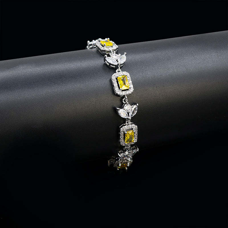 High-end online celebrity live broadcast new hot sale simulation color tourmaline princess square full diamond bracelet female temperament fashion jewelry-Mix MIx Style