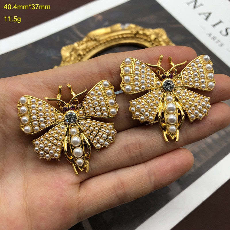 White Golden Butterfly Vintage Multi-layer Pendant Akoya Pearl Diamond Luxury 18k Gold Plated Necklace Earrings Jewelry Set | Mix Mix Style-Mix MIx Style