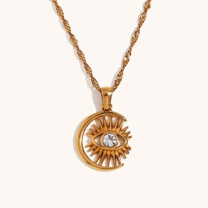 Circle Retro Devils Eyes White Diamond Vintage Elegant 18k Vermeil/White Gold Plated Necklace & Earrings Jewelry Set | Mix Mix Style-Mix MIx Style