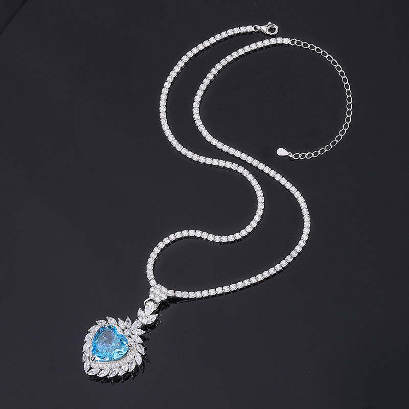 Douyin's best-selling high-carbon diamond radiant cut aquamarine heart-shaped 15*15 pendant ring set S925 silver-Mix MIx Style