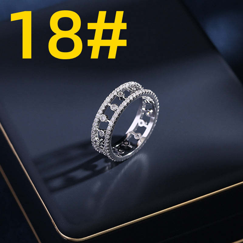 Niche design high-end hollow clavicle chain zircon inlaid ring semi-circular C-circle earrings jewelry set-Mix MIx Style