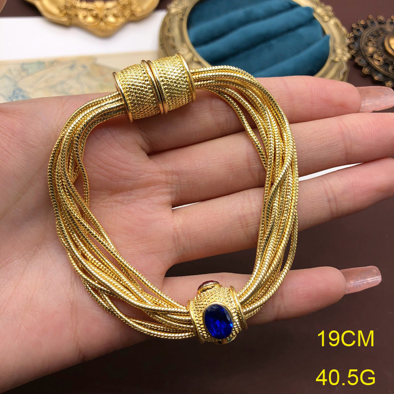 vintage plain gold multi-layered chain with diamond necklace bracelet set  | Mix Mix Style [Hot Seller]-Mix MIx Style