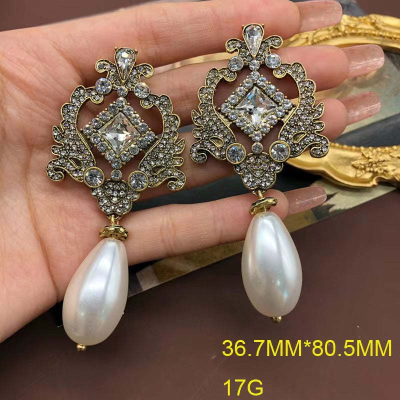 White Vintage Retro Multirow Akoya Pearls Diamonds Luxury 18k Gold Plated Necklace Earrings Jewelry Set | Mix Mix Style-Mix MIx Style