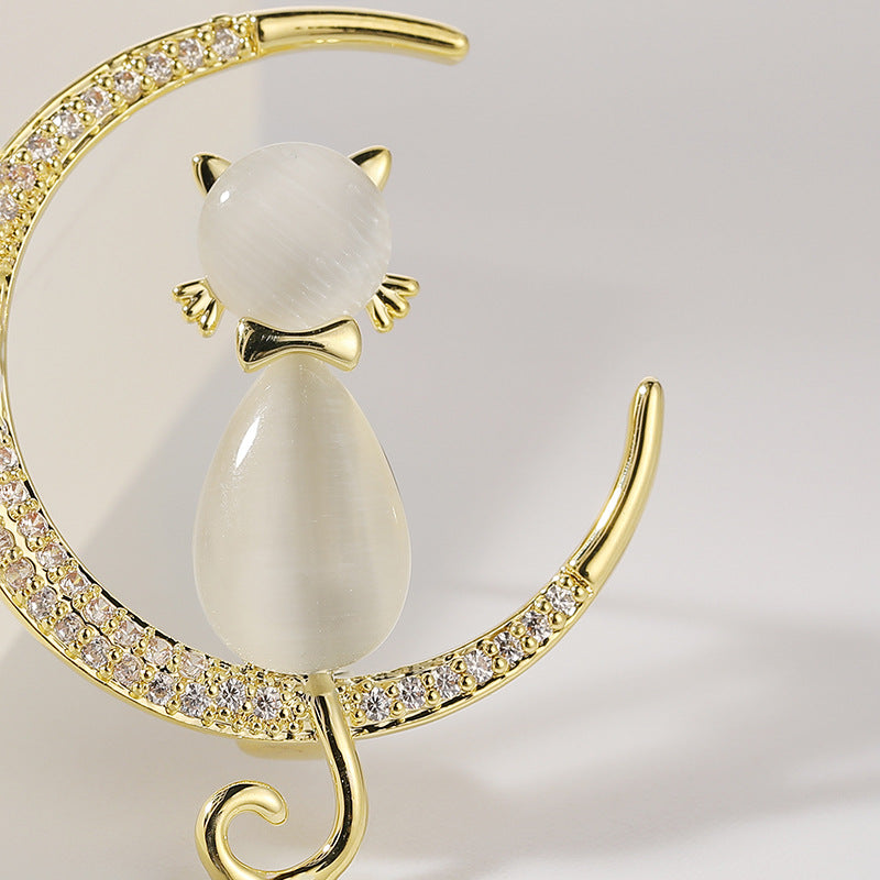 Xiliang Concubine Japanese cute cat brooch zircon cat's eye moon kitten pin clothing accessories corsage-Mix MIx Style