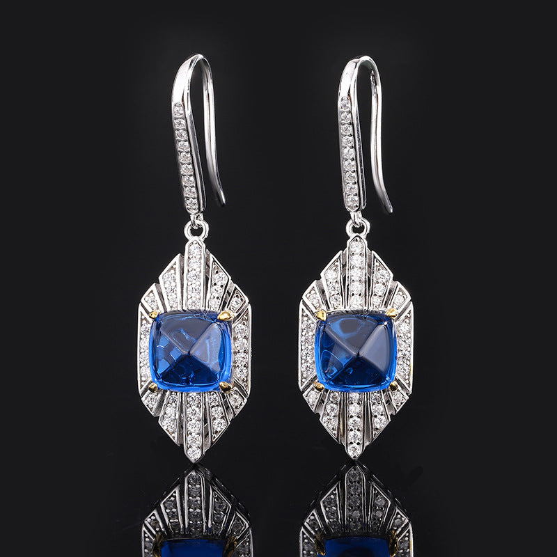 Red & Blue Vintage Pendant Asscher Diamond Luxury 18k Gold Plated Necklace Drop Earrings Jewelry Set | Mix Mix Style-Mix MIx Style