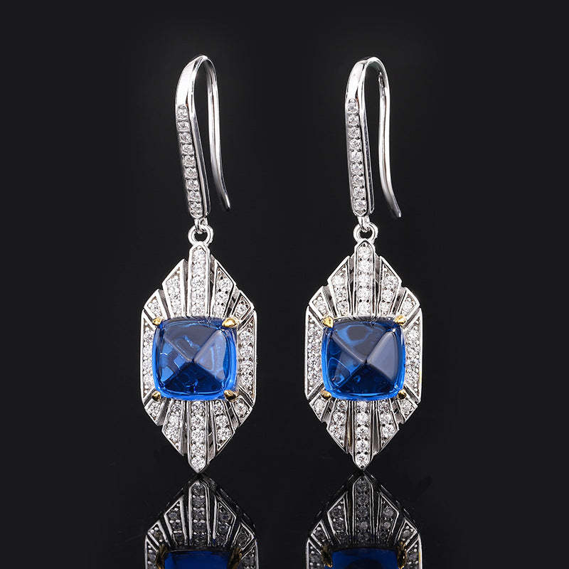 Red & Blue Vintage Pendant Asscher Diamond Luxury 18k Gold Plated Necklace Drop Earrings Jewelry Set | Mix Mix Style-Mix MIx Style
