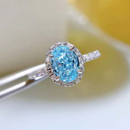 Glam Ocean Blue Oval Cut Moissanite Diamond 3ct 18k White Gold Engagement Ring | Mix Mix Style-Mix MIx Style