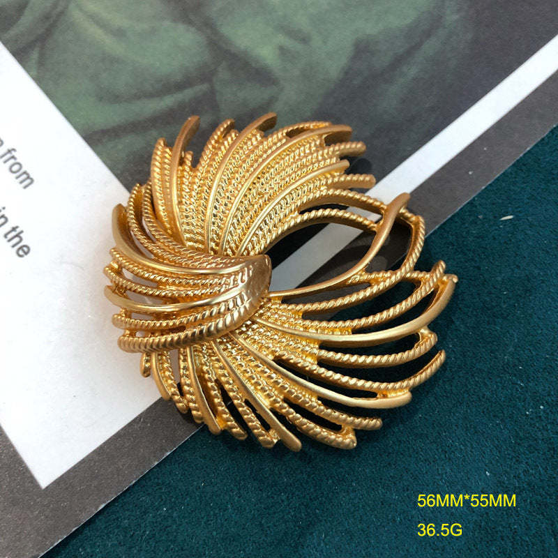 Geometric Vintage Retro Pendant Luxury 18k Vermeil Gold Plated Earring & Brooch Jewelry Set | Mix Mix Style-Mix MIx Style