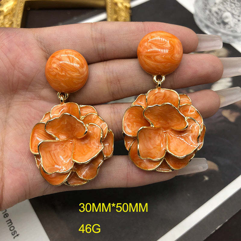 Purple - Orange - Yellow 3D Flower Shaped Summer Elegant 18k Vermeil Gold Plated Drop Earrings | Mix Mix Style-Mix MIx Style
