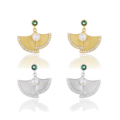 s925 Sterling Silver Akoya Pearls Fan Earrings | Mix Mix Style [Hot Seller]-Mix MIx Style