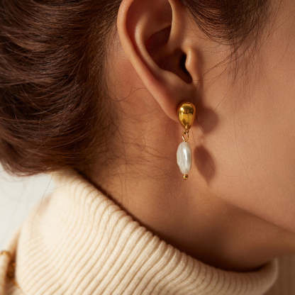 Minimalist Timeless White Mabe Pearl 18k Vermeil Gold Plated Drop Earrings | Mix Mix Style-Mix MIx Style