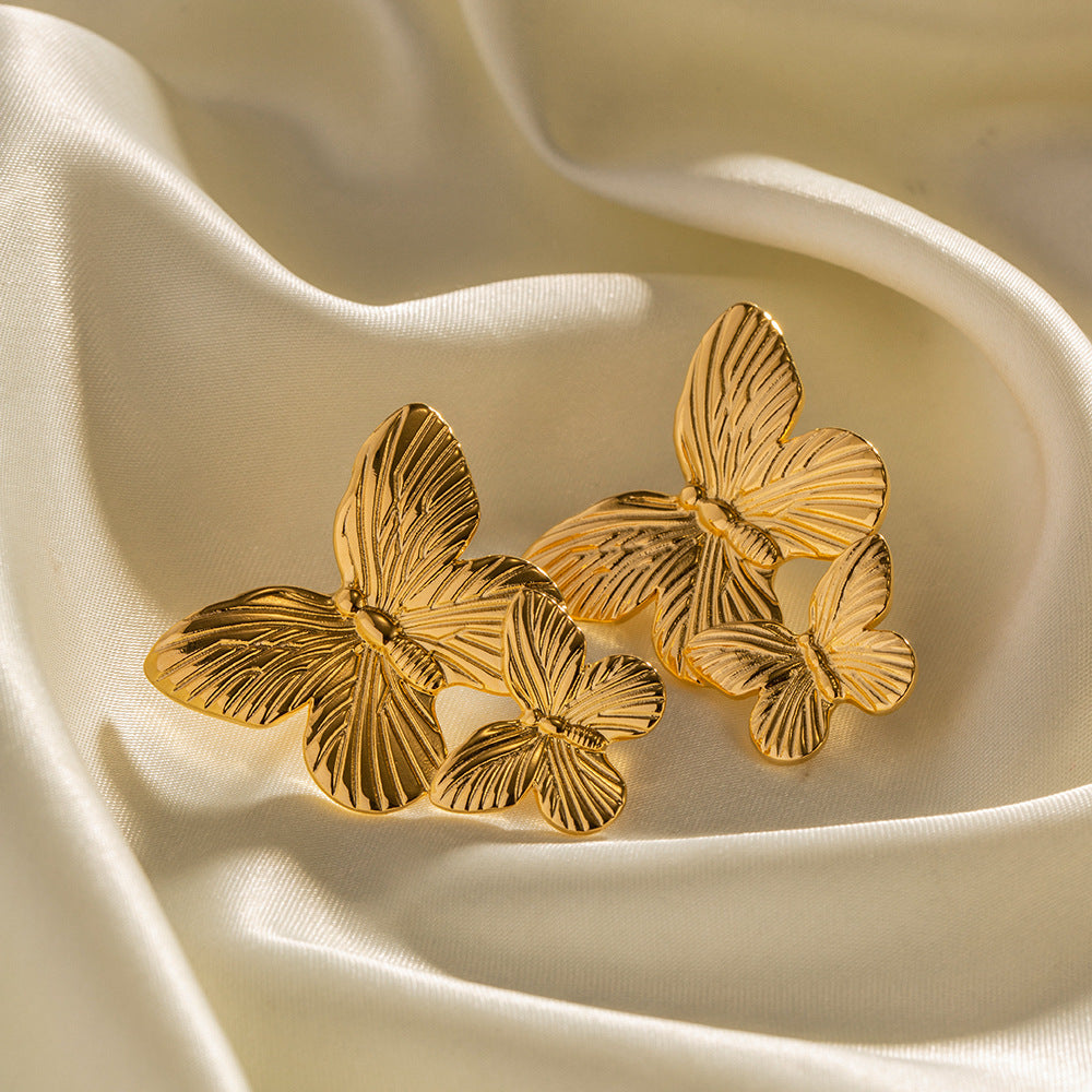 Butterflies Retro Trendy 18k Vermeil Gold Plated Drop Earrings | Mix Mix Style-Mix MIx Style