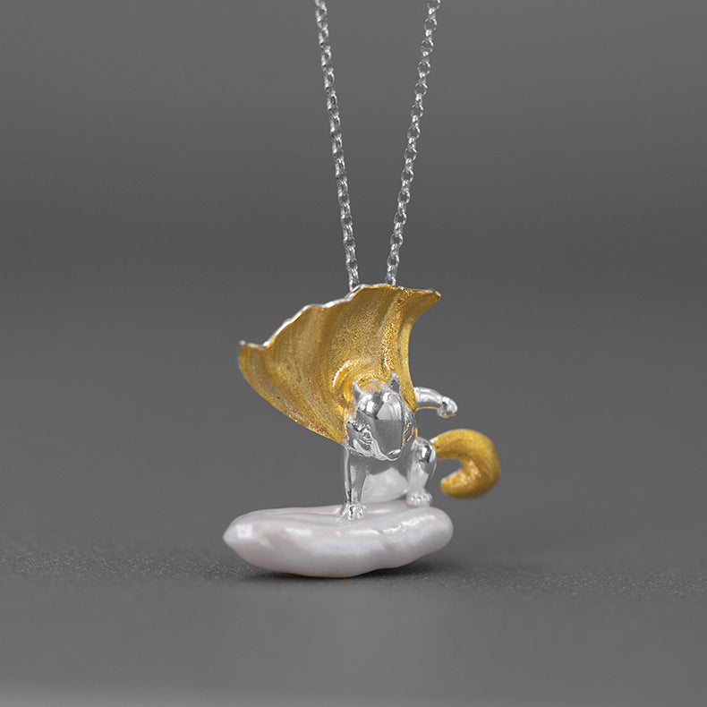 Looking for original design squirrel cape man S925 sterling silver baroque pearl cute brooch pendant dual use-Mix MIx Style