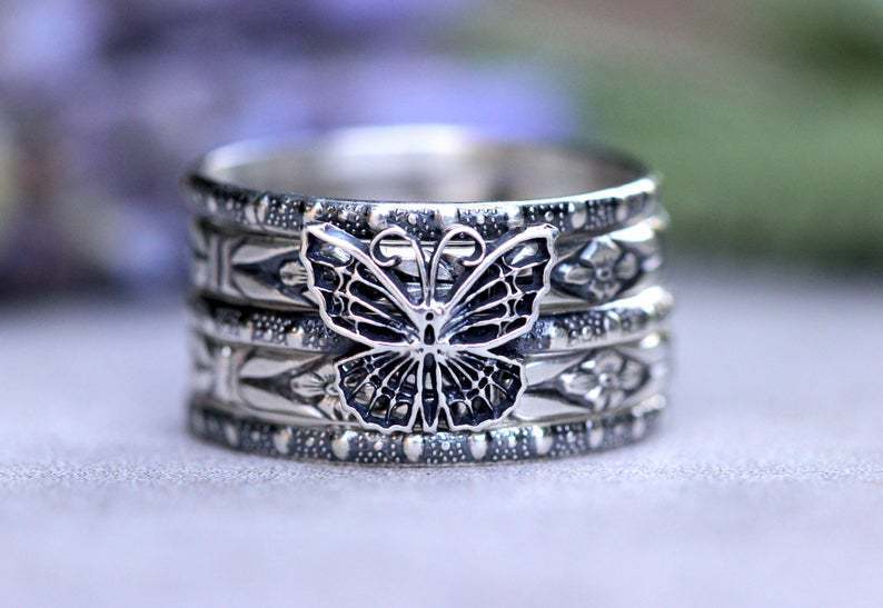 Retro Butterfly Classic Antique 18k White Gold Plated Vintage Engageme
