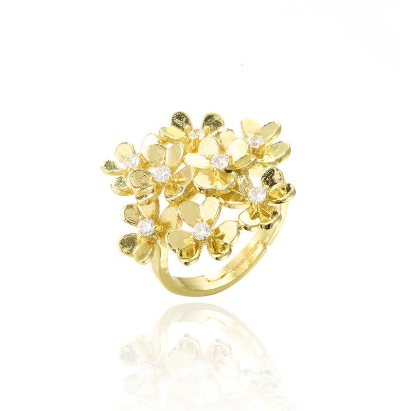 Bohemian style exaggerated copper-plated 18K gold flower ornament ring for women with adjustable opening in stock-Mix MIx Style