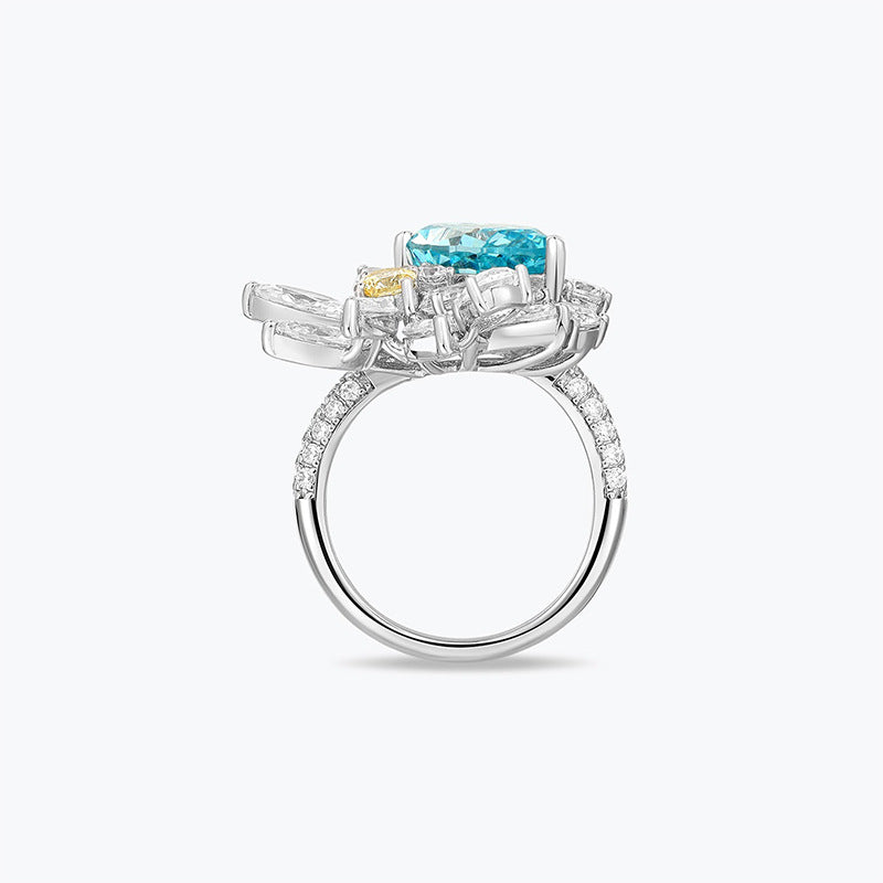 Sky Blue Luxury Flower Pear Cut Moissanite Diamond 4ct 18k White Gold Engagement Ring | Mix Mix Style-Mix MIx Style