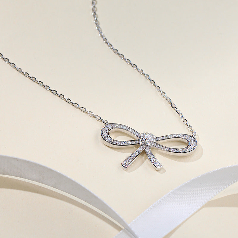 Japanese and Korean sweet temperament S925 silver bow necklace micro-gold-plated daily small fresh short girl clavicle chain-Mix MIx Style