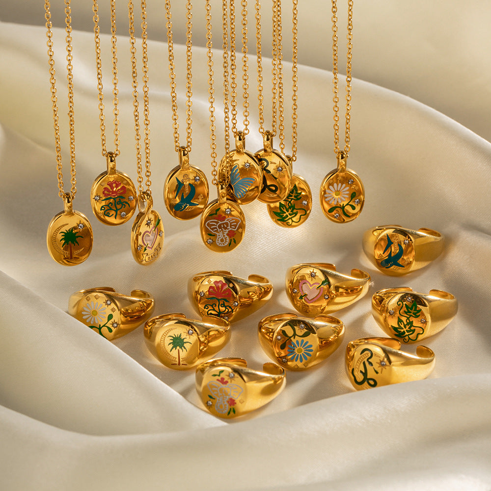 Gold Vintage Jewelry Circle Pendant 18K Gold Plated Chain Necklace | Mix Mix Style [Hot Seller]-Mix MIx Style