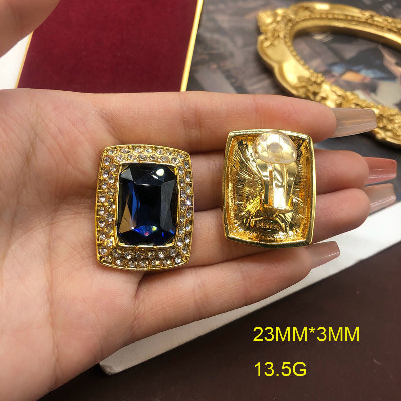 Retro Classic Pendant Akoya Pearls Blue Radiant Cut Diamond Luxury 18k Gold Plated Necklace Earrings Jewelry Set | Mix Mix Style-Mix MIx Style