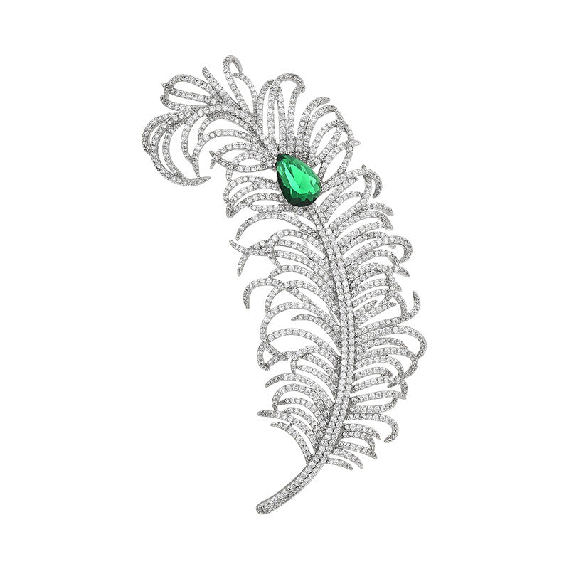 Feather brooch high-end women's electroplated gold full diamond inlaid men and women's jacket suit pin buckle big brand same style trend-Mix MIx Style