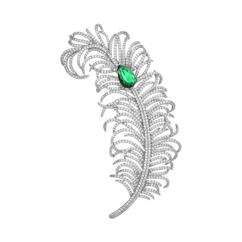 Feather brooch high-end women's electroplated gold full diamond inlaid men and women's jacket suit pin buckle big brand same style trend-Mix MIx Style