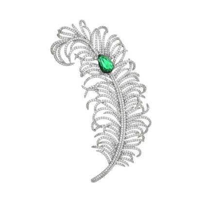 Feather brooch high-end women's electroplated gold full diamond inlaid men and women's jacket suit pin buckle big brand same style trend-Mix MIx Style