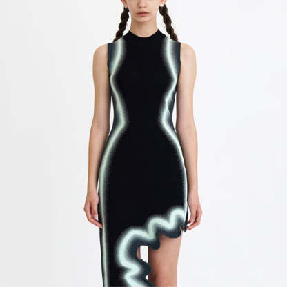Black irregular tie-dye printed sexy sleeveless knitted dress party dress | Mix Mix Style [Hot Seller]-Mix MIx Style