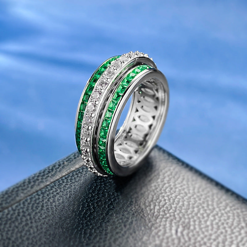 Trend Green Rotating Round Cut Moissanite Diamonds 18k White Gold Engagement Ring | Mix Mix Style-Mix MIx Style