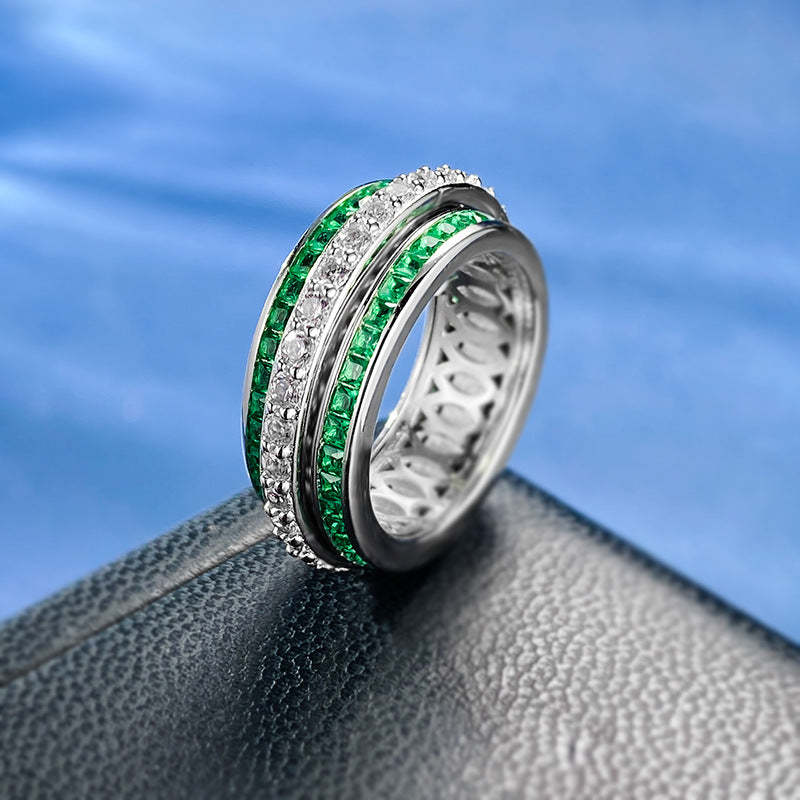 Trend Green Rotating Round Cut Moissanite Diamonds 18k White Gold Engagement Ring | Mix Mix Style-Mix MIx Style