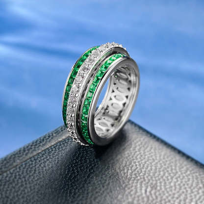 Trend Green Rotating Round Cut Moissanite Diamonds 18k White Gold Engagement Ring | Mix Mix Style-Mix MIx Style