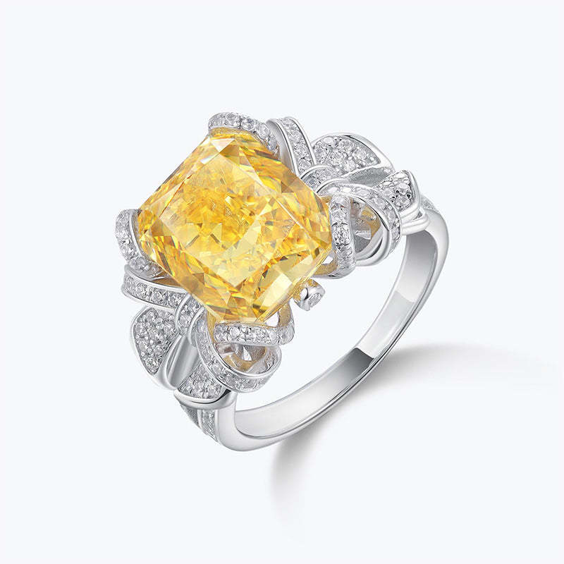 Vivid Yellow Radiant Cut Diamond 18k White Gold Plated Engagement Ring | Mix Mix Style-Mix MIx Style
