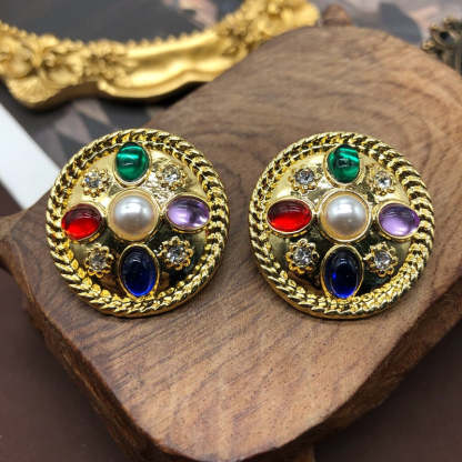 Multicolor Retro Timeless Akoya Pearls Moissanite Diamonds Elegant 18k Vermeil Gold Plated Stud Earrings | Mix Mix Style-Mix MIx Style