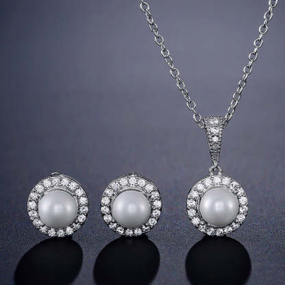 Akoya Pearl and Diamonds 18k Gold Plated Necklace Earrings Set Mix Mix Style [Hot Seller]-Mix MIx Style