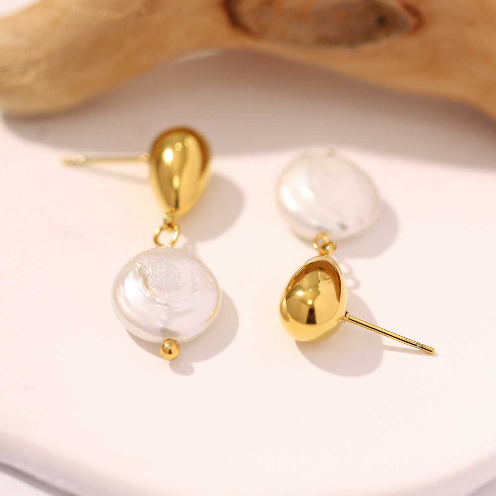 Minimalist Timeless White Mabe Pearl 18k Vermeil Gold Plated Drop Earrings | Mix Mix Style-Mix MIx Style