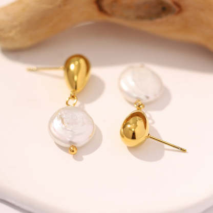 Minimalist Timeless White Mabe Pearl 18k Vermeil Gold Plated Drop Earrings | Mix Mix Style-Mix MIx Style