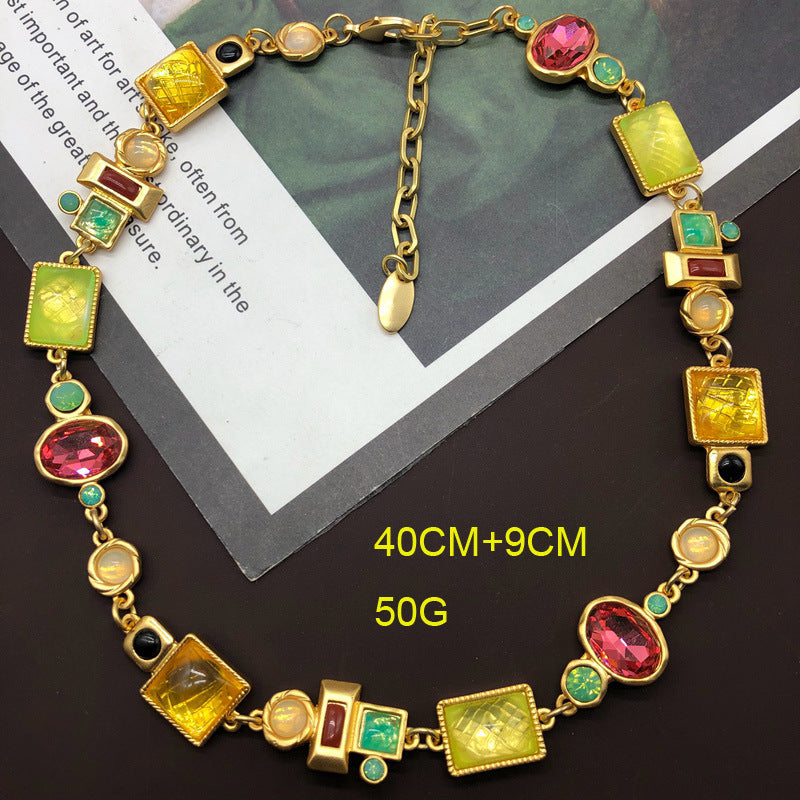 Colorful Exotic Vintage Retro Classic Pendant Yellow Diamonds Luxury 18k Gold Plated Necklace Bracelet Jewelry Set | Mix Mix Style-Mix MIx Style