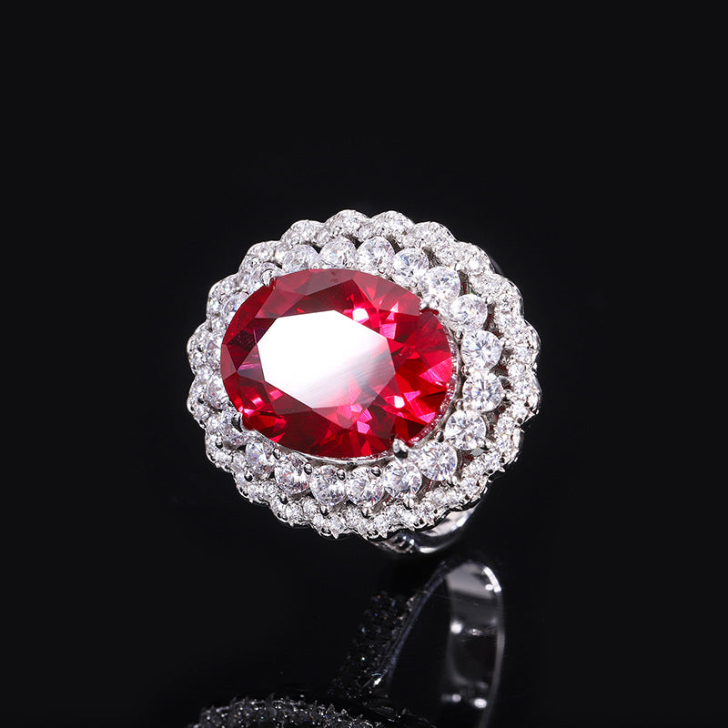 S925 silver European and American fashion set Douyin hot sale imitation ruby dan-shaped pendant ring 16*12 earrings 6*8-Mix MIx Style