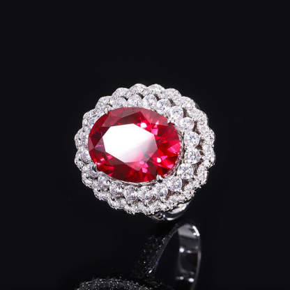 S925 silver European and American fashion set Douyin hot sale imitation ruby dan-shaped pendant ring 16*12 earrings 6*8-Mix MIx Style