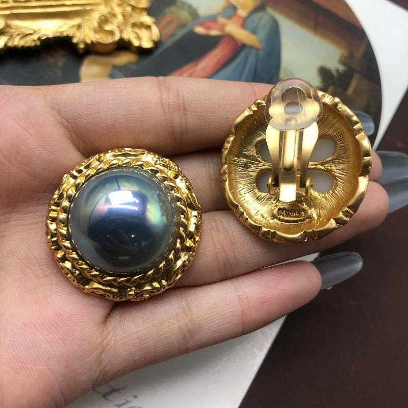 Retro Circle Half-ball Timeless Akoya Pearl Elegant 18k Vermeil Gold Plated Stud Earrings | Mix Mix Style-Mix MIx Style