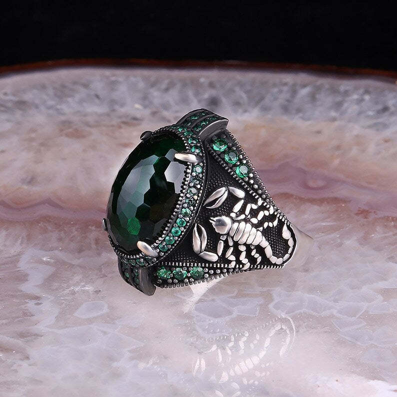 Red - Green - Blue Scorpion Oval Cut Moissanite Diamond 18k White Gold