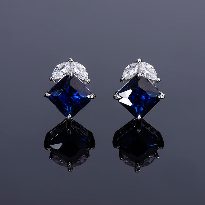 2023 New S925 Silver Jewelry Simulated Red Sapphire Square Simple Daily Style Set for Women 9*9-6*6-Mix MIx Style