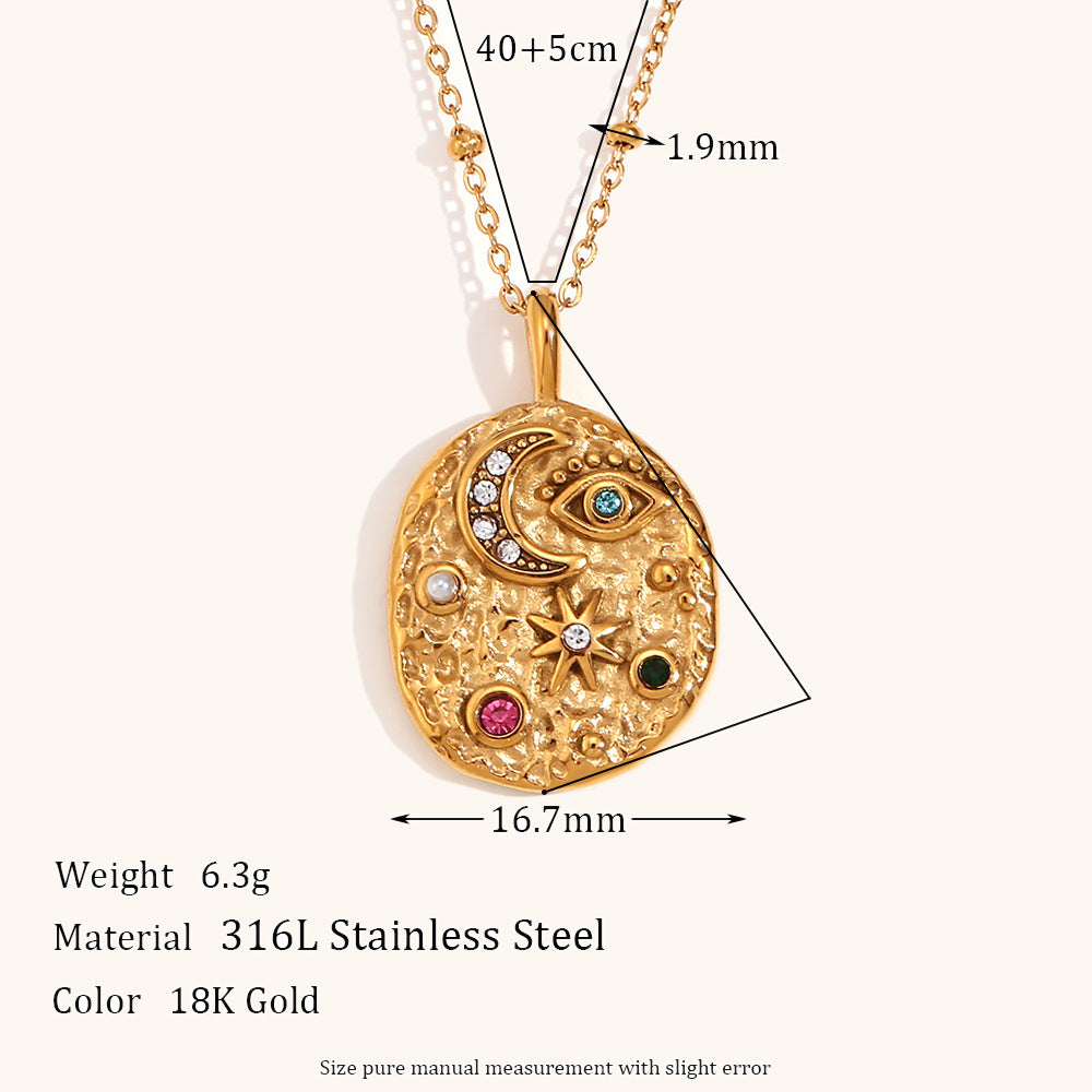 Colored Diamond Eyes Star and Moon Necklace Earrings Ring Vintage Jewelry [Hot Seller]-Mix MIx Style