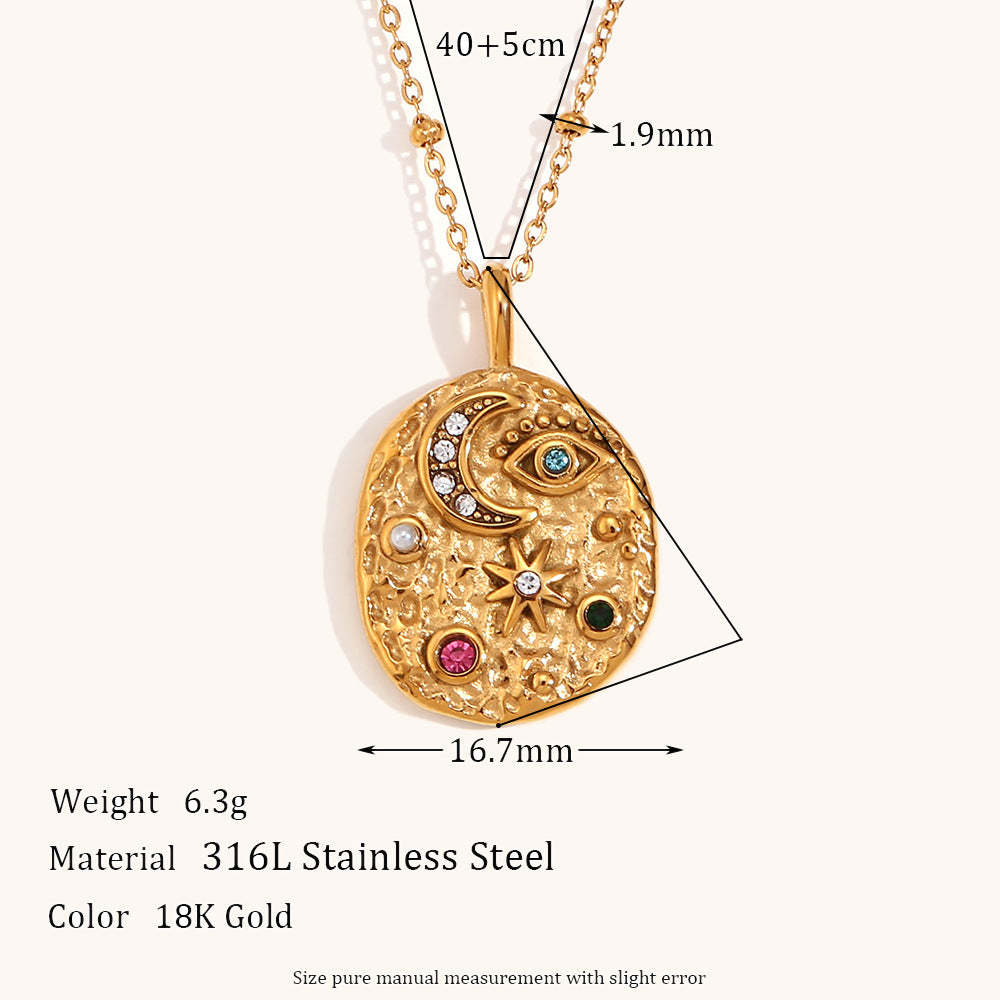 Colored Diamond Eyes Star and Moon Necklace Earrings Ring Vintage Jewelry [Hot Seller]-Mix MIx Style