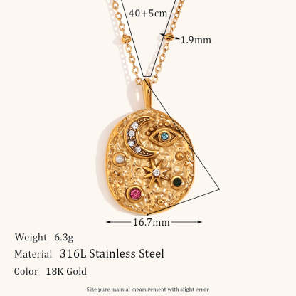 Colored Diamond Eyes Star and Moon Necklace Earrings Ring Vintage Jewelry [Hot Seller]-Mix MIx Style