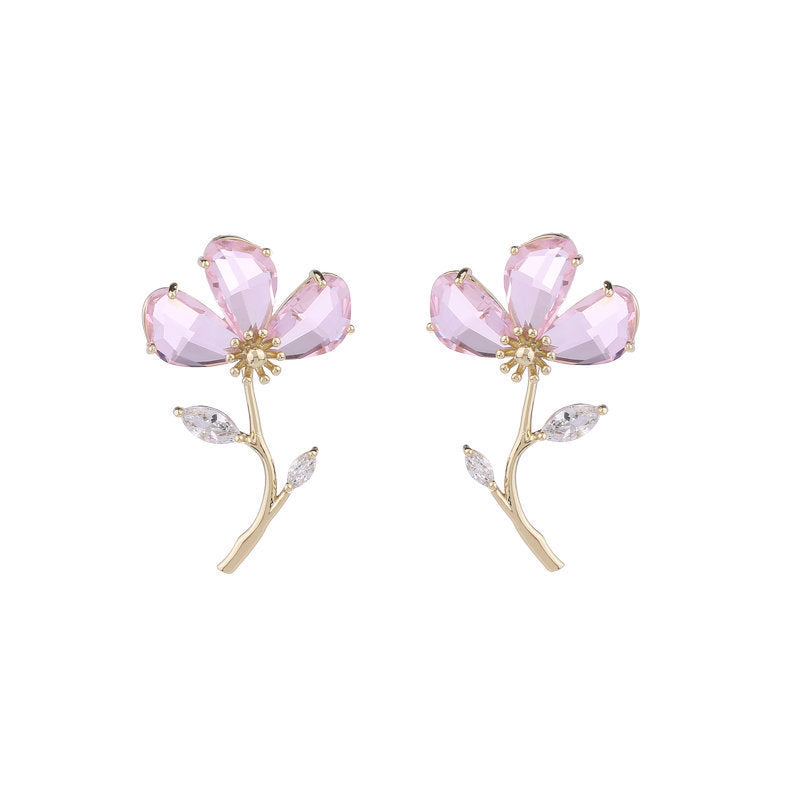 Korean version of s925 silver needle sweet temperament earrings female crystal zircon earrings trendy niche design beautiful flower earrings-Mix MIx Style