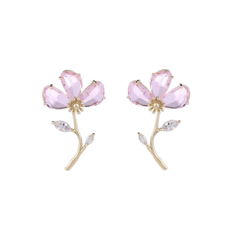 Korean version of s925 silver needle sweet temperament earrings female crystal zircon earrings trendy niche design beautiful flower earrings-Mix MIx Style