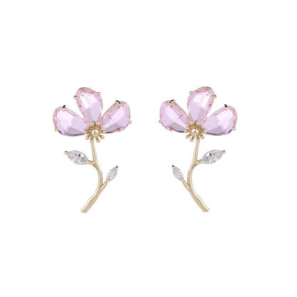 Korean version of s925 silver needle sweet temperament earrings female crystal zircon earrings trendy niche design beautiful flower earrings-Mix MIx Style